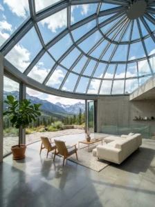 Minimal furniture glass dome living room
