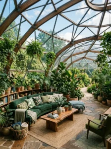 Plants in glass dome living room