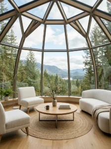 Coffee table in glass dome living room