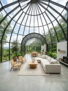 Open layout glass dome living room
