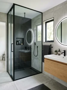 Black framed glass shower design