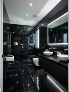 Glossy black tiles bathroom