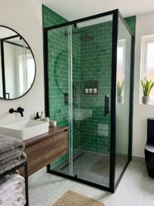 Green shower with black frame