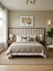 Statement neutral headboard creating a focal point in bedroom