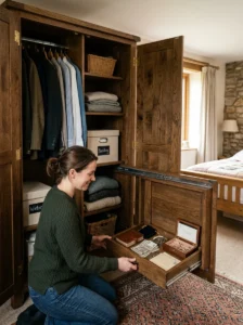 Hidden storage keeping wardrobe organized