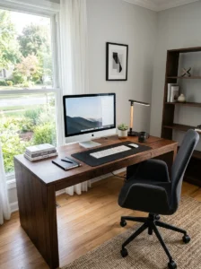 Dark wood desk home office