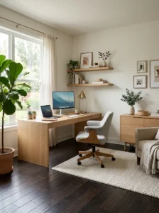 Dark wood flooring office