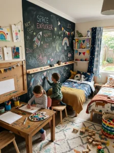 Chalkboard wall in boys bedroom