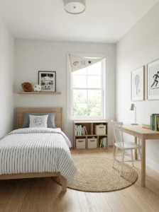 Simple sports themed boys bedroom