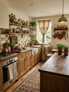 Layered textures adding warmth to cottage kitchen