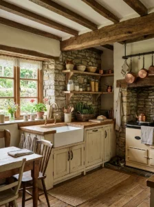 Natural stone elements adding depth to cottage kitchen