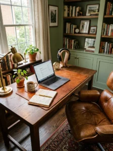 Leather decor adding warmth to western office