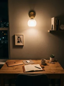 Wall lighting adding warmth to office setup