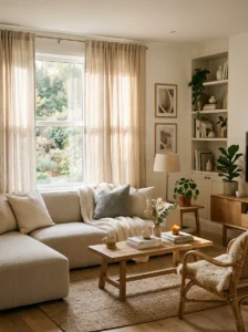 Soft curtains adding warmth and light to living room