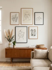 Minimal line art creating clean office wall look