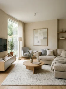 Neutral color palette living room with soft calming tones
