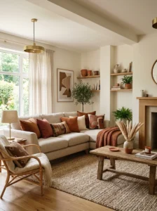 Warm accent colors adding depth to living room