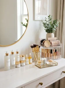 Matching storage containers on vanity