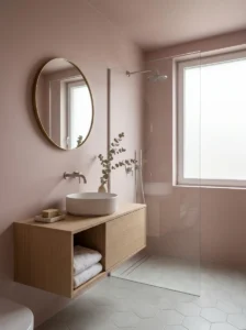 Matte pink bathroom walls