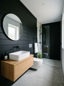 Minimal black shiplap bathroom