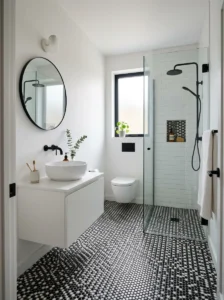 Minimal penny tile bathroom design