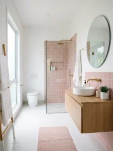 Pink and white minimalist bathroom