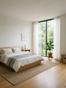 Decluttered bedroom with open space design