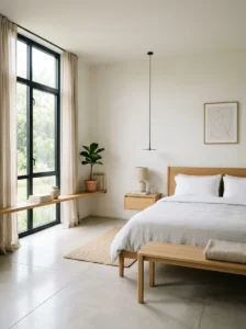 Neutral bedroom with simple clean-line furniture design