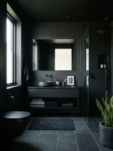Decluttered black bathroom aesthetic