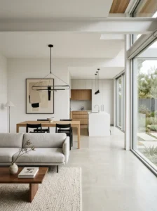 Minimal intentional decor in open concept space
