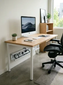 Clean desk with cable management and organized setup