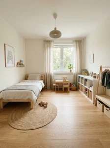 Open layout in little boy bedroom