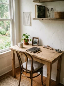 Minimal decor keeping rustic workspace clean