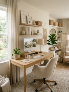Neutral color palette creating calm workspace