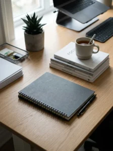 Notebook helping keep cubicle desk organized