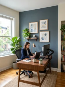 Accent wall adding depth to office space