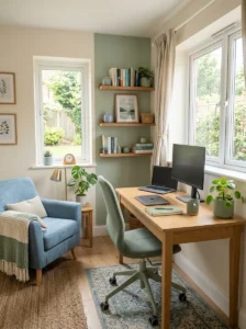 Calm color accents enhancing nurse office decor