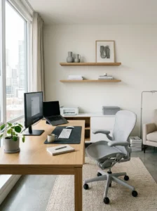 Minimal color palette creating calm workspace