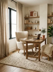 Office decor with soft textures and cozy elements