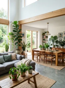 Indoor plants adding freshness to open concept room