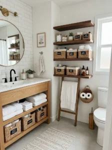 Organized bathroom maximizing space and function