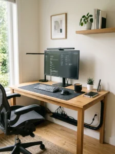 Cable management keeping desk clean and organized