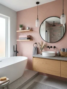 Pink and gray bathroom decor