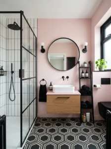 Pink and black bathroom design