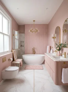Pink and gold bathroom design