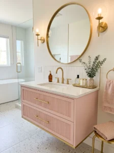 Soft pink vanity bathroom