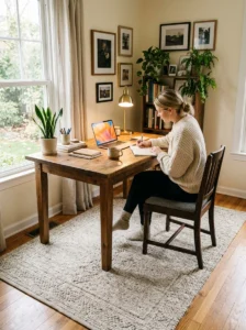 Rug adding comfort to rustic office