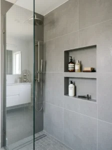 Built-in niche saving space in bathroom shower