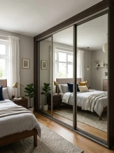 Sliding mirror doors saving space and adding depth