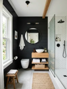 Small black shiplap bathroom